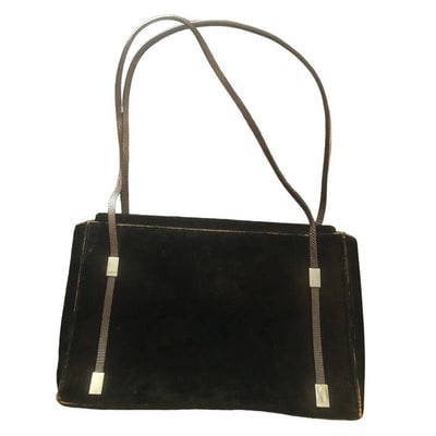 Gucci velvet purse with python straps: One of a kind vintage Gucci evening bag! For sale is a vintage, Tom Ford era, Gucci, brown silk velvet over leather satchel style- clutch or shoulder bag with a two, thin, python handles, chrome hardw