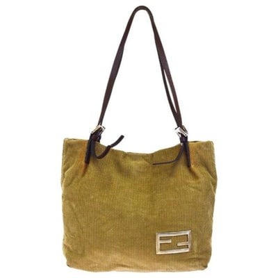 Fendi Camel Corduroy And Brown Leather Tote With Chrome Hardware: For sale is a Fendi, camel corduroy and brown leather, two handle, top snap, satchel or tote style, handheld/ shoulder bag! This purse from Fendi is a everyday piece that is timeless! The bag is the