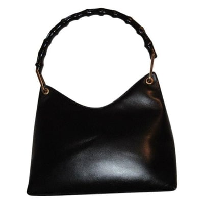 Gucci Shopper Tote With V Shaped Top Bamboo Handle Black Leather Hobo Bag (1 of 4)