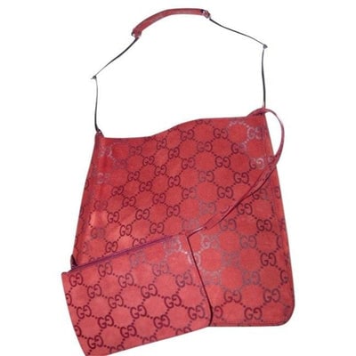 Gucci Tom Ford Red Embossed Guccissima Print Suede Leather Hobo w Wallet: For sale is a vintage, Gucci, true red suede & leather, satchel/bucket shaped, hobo style, shoulder bag, with an embossed large G logo print and unique, chrome and suede and leather, shoulder stra