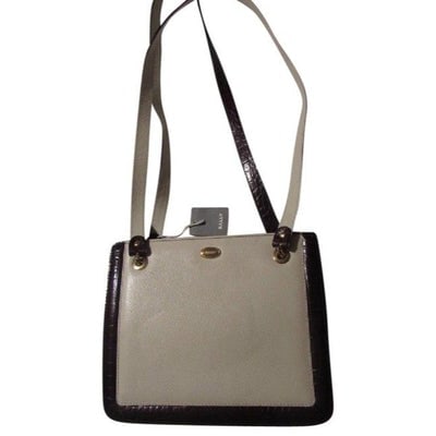 Bally Vintage Pursesdesigner Purses Ivory Textured Leather With Brown Crocodile Embossed Trim Should (1 of 4)