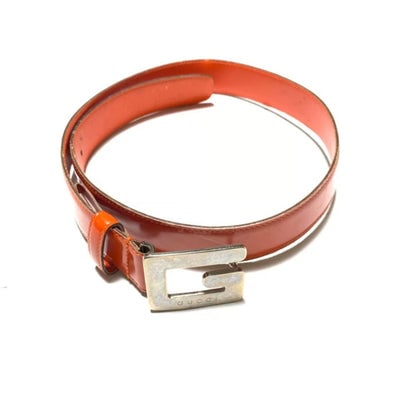 GUCCI Red Leather Belt w Chrome Square G Buckle: For sale is a Gucci, red leather, Tom Ford era belt with an open center, chrome, square Gucci G logo buckle a hook that slides into a hole to secure it, and holes at 25" to 27"! The belt is classic ye