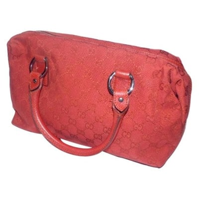 Gucci Red Guccissima Print Canvas And Leather Satchel: For sale is a GUCCI, RARE, red Guccissima print canvas and red leather with chrome accents, two handle, top zip, larger size, satchel style Joy Boston bag! This bag is both in a coveted color and styl