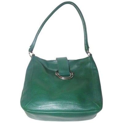 Furla Pursesdesigner Purses Deep Green Leather With Bold Chrome Accents Shoulder Bag: For sale is a Furla, deep green leather satchel style shoulder purse with a leather strap that folds over with a bold chrome accent, zip top closure, and multiple interior pockets! It is a perfect