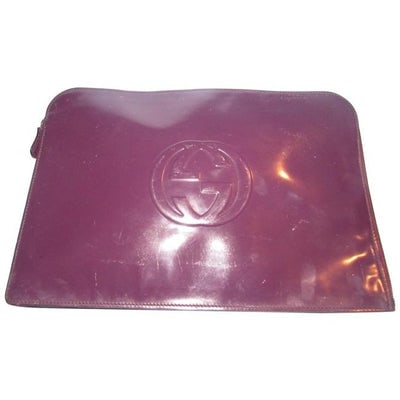 Gucci Tom Ford Purple Patent Leather XL Clutch: * For sale is a vintage, Tom Ford era,Gucci, rich eggplant purplish color patent leather, rectangular, zip around closure, chic, roomy, XL clutch style purse with a large 'GG' logo embossed at the cen