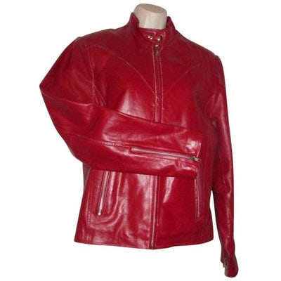 Wilsons Leather True Red Jacket: For sale is a fabulous, NWOT, Wilsons Leather, size small, structured, true red leather, short, military or motorcycle jacket with a zip front, snap closure at the neck, zippers at the cuffs, two zip