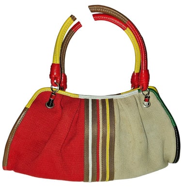 Bottega Veneta Red Yellow Green & Brown Color Block Satchel: Elevate your collection with this Bottega Veneta satchel, featuring a refined color block design in red, yellow, green, and brown. Crafted with meticulous attention to detail, its structured