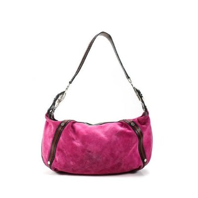 Dolce&Gabbana Hot Pink Suede & Black & Red Leather Hobo w Chrome Horse-bit Accents: *For sale is a RARE, Dolce&Gabbana hobo style shoulder bag! It is made of hot pink suede with black and red leather accents. The shoulder bag has a wide, geometric, black and red leather with a bo