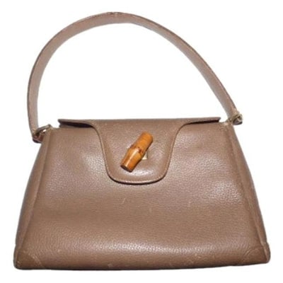 Gucci Early Bamboo Khaki Brown Boarskin Leather Shoulder Bag: For sale is an AMAZING, Gucci, 1960's mod, dark taupe leather, top handle, 'Kelly' style purse with multiple compartments and bamboo clasp!! This is a perfect purse from the past that is still