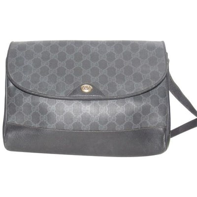Gucci Guccissima Envelope Grey On Black G Logo Print Leather: For sale is a vintage, Gucci, grey large G logo print on black coated canvas and black leather, cross body / shoulder bag with multi-compartments, gold hardware, and envelope flap snap closure top, an