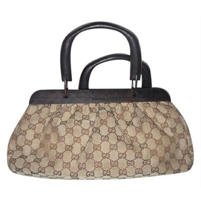 Gucci W Guccissima Canvasleather Top Handle Frame Brown G Logo Printwood Leathercanvaswood Satchel (1 of 4)