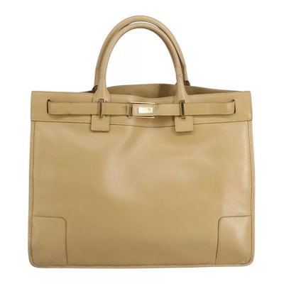 Gucci light gold leather Birkin style satchel by Tom Ford: For sale is a RARE, Gucci, buttery soft, light gold leather, XL satchel style shoulder bag with a 'belted top' closure, gold 'GG' logo buckle clasp, and a timeless look! This unique take on the Birkin