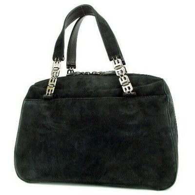 Bally Structured With Two Linkleather Handles Blackchrome B Logo Links Suede Leather Satchel: * For sale is a unique, AMAZING, Bally, black suede leather, satchel style, shoulder purse with two, chrome 'B' logo link chain and leather handles, an exterior pocket with a snap closure, a footed bo