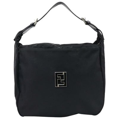 Fendi Xl Style Shoulder Purses Black Nylon And Leather With A Black Enamel Ff Logo Cutout Accent Hob: For sale is an AMAZING, Fendi, RARE, black nylon and leather hobo style shoulder bag with a black enamel FF logo cutout accent in the center, a zip top closure, chrome hardware, and a chic European st