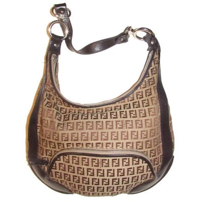 Fendi Chef Shoulder Purse Brown Zucchino Or Small F Logo Print Light Brown On Canvas And Brown Leath: For sale is a Fendi, 'Chef', RARE, brown Zucchino or small F logo print light brown on canvas and brown leather, XL hobo style shoulder bag with a front zip close pocket, a top zip closure with bold g