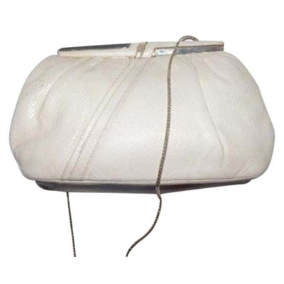 Vintage, AMAZING, early, Judith Leiber, cream, snakeskin leather, evening bag with gold & rose: For sale is a vintage, AMAZING, early, Judith Leiber, cream, snakeskin leather, evening bag with gold & rose quartz accents and a collapsible chain strap! The purse is absolutely stunning! It has