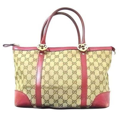 Gucci Vintage Dark Brown Large G Logo Print Canvas And Dark Red Pink Leather: For sale is a vintage, Gucci, dark brown large G logo print canvas and dark red/pink leather, satchel or tote style bag with two straps, GG heart logo accents, and gold tone hardware! This is a qualit