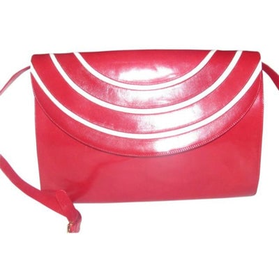 *** STRAIGHT FROM PARIS!! *** For sale is an unusual, vintage, Bally, red glossy leather, two-way: *** STRAIGHT FROM PARIS!! *** For sale is an unusual, vintage, Bally, red glossy leather, two-way clutch or shoulder bag with white striped accents. an envelope top, removable strap, and roomy interio