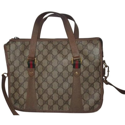 * For sale is an authentic, vintage, Gucci, doctor's satchel/speedy bag made of brown large G logo: * For sale is an authentic, vintage, Gucci, doctor's satchel/speedy bag made of brown large G logo print coated canvas and brown leather with red and green stripe accents attaching the handles and a r