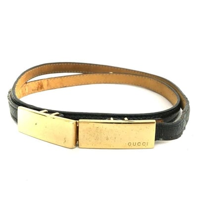 For sale is a Tom Ford era, Gucci, black leather, size 65/26, skinny belt with a gold engraved clasp (1 of 4)