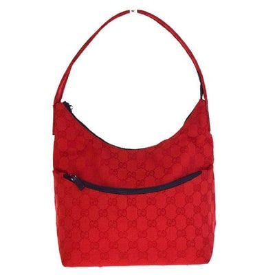 * For sale is a unique, RARE, Gucci, large G logo print in red on canvas with navy leather, hobo: * For sale is a unique, RARE, Gucci, large G logo print in red on canvas with navy leather, hobo style shoulder bag with a zip front pocket! It is a unique style that would be a great used as a signat