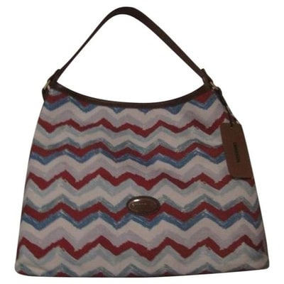 ^For sale is an authentic, AMAZING, Missoni, NWT, red/white/blue chevron print canvas & tan (1 of 4)