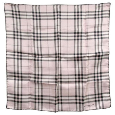For sale is a NWT Burberry Nova Check print, 21" square/33" diagonal, 100 % silk scarf in pink and: For sale is a NWT Burberry Nova Check print, 21" square/33" diagonal, 100 % silk scarf in pink and black with rolled edges! This brand new scarf by Burberry in one of their signature prints creates th