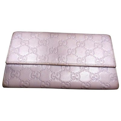 For sale is a Gucci, lavender leather, XL size, wallet with an embossed large G logo design, change: For sale is a Gucci, lavender leather, XL size, wallet with an embossed large G logo design, change purse, checkbook holder, and card slots! This practical and great looking, classic wallet from Gucci