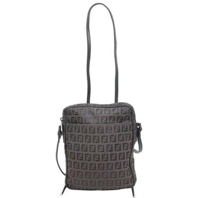 For sale is a unique, Fendi, RARE, black and brown Zucchino or small F logo print canvas and black: For sale is a unique, Fendi, RARE, black and brown Zucchino or small F logo print canvas and black leather shoulder or cross body style bag with exterior pockets, gunmetal hardware, and an extra long