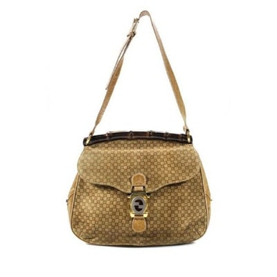 For sale is an early, Gucci, mod, brown small square G logo print embossed suede and leather, bamboo: For sale is an early, Gucci, mod, brown small square G logo print embossed suede and leather, bamboo top, shoulder purse with a front pocket and bold gold horse bit and GG accents! It is a unique styl