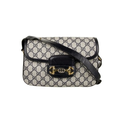 For sale is a Gucci, 1955 Horse-bit navy Guccissima print coated canvas & navy leather, flap (1 of 4)