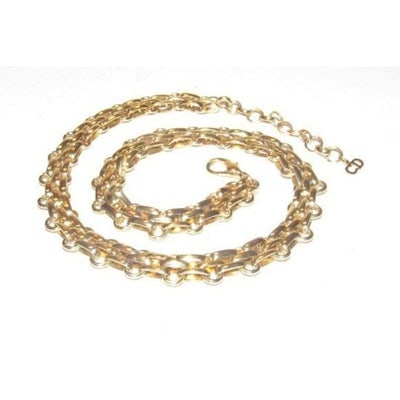 For sale is a Christian Dior, 18" long necklace made from interlocking, round, gold links with a (1 of 4)