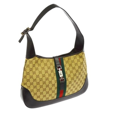 * For sale is a Gucci, limited edition, extra large size, Jackie- O style, brown, Guccissima print: * For sale is a Gucci, limited edition, extra large size, Jackie- O style, brown, Guccissima print canvas and brown leather with a red and green Shelly stripe, and chrome piston closure! It has a the
