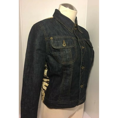 For sale is a Dolce & Gabbana dark rinse denim & leopard print, fitted, size small jacket (1 of 4)