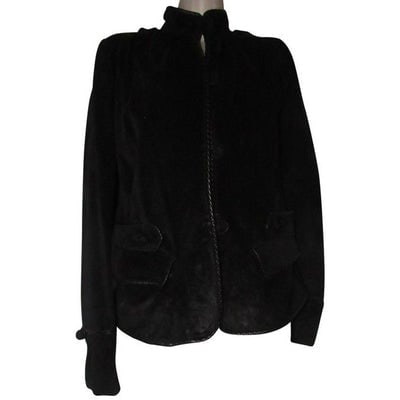 For sale is a fabulous, Yves Saint Laurent, size 38, black suede, Victorian inspired, military cut: For sale is a fabulous, Yves Saint Laurent, size 38, black suede, Victorian inspired, military cut jacket with a mandarin collar, braided leather accents, front pockets, and a belted back accent! This