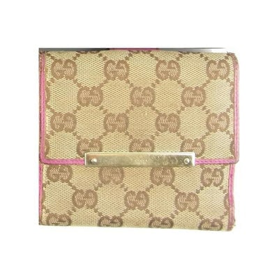 For sale is a Gucci, brown large G logo canvas print and hot pink leather, snap close, bi-fold (1 of 4)