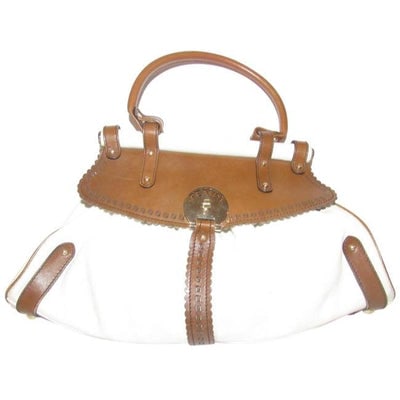 For sale is an amazing, Fendi, 'Magic Hat' style, canvas and brown leather, large size, satchel: For sale is an amazing, Fendi, 'Magic Hat' style, canvas and brown leather, large size, satchel style purse with an envelope top, gold hardware, and FF logo embossed leather trim! This style purse by