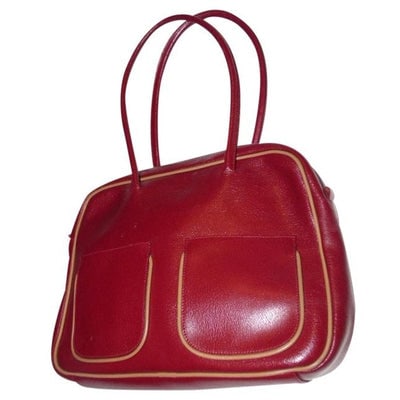 For sale is a Furla, dark red with tan leather piping, two handle, satchel style purse with two (1 of 4)