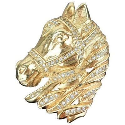 STRAIGHT FROM ITALY!!! Christian Dior, horse pendant in gold with clear rhinestones throughout and a (1 of 4)