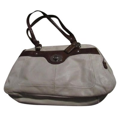 For sale is a Coach, 'Penelope' satchel, in an ivory colored leather and brown, snakeskin embossed: For sale is a Coach, 'Penelope' satchel, in an ivory colored leather and brown, snakeskin embossed leather, color block style, medium to large, satchel style shoulder purse with chrome accents! This p