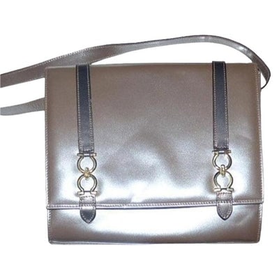 Ferragamo Metallic Leather Purse w Gold Gancini Accents: For sale is a Salvatore Ferragamo, rare and unique, large, metallic leather, envelope top, cross body/shoulder purse with two, gold Gancini accents! This is a gorgeous bag in amazing vintage condition