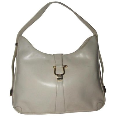 Early, Gucci, Jackie supple off-white colored leather XL hobo style shoulder bag with a gold: For sale is an extra large, early, Gucci, Jackie- O hobo style shoulder bag, made in supple off-white colored leather with a gold horse-bit closure and accents, and two settings for the strap's length