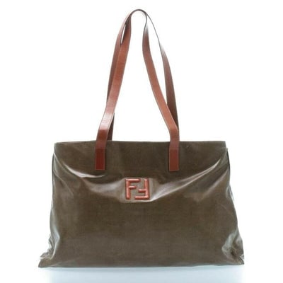 For sale is an AMAZING, RARE, Fendi, dark khaki brown colored coated canvas and burnt orange: For sale is an AMAZING, RARE, Fendi, dark khaki brown colored coated canvas and burnt orange leather, extra large, satchel or tote bag with two straps, multiple compartments, gold hardware, and a larg