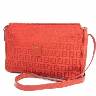 For sale is a vintage, FENDI, red Zucchino or small F logo print canvas and red leather, zip top: For sale is a vintage, FENDI, red Zucchino or small F logo print canvas and red leather, zip top shoulder purse with two separate compartments, textured leather, and lots of room! This is a great look