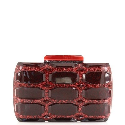 one of a kind, vintage, Gucci Aristographic Red Glitter Plexiglass clutch made of red glitter: For sale is a one of a kind, vintage, Gucci Aristographic Red Glitter Plexiglass clutch style purse made of red glitter heavy resin plastic with a latch top closure.The purse is so unique and absolute