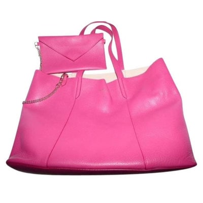 SALE! NWT, Barbie pink leather, Furla tote bag w wallet on a chain: For sale is a fabulous, NWT, XL, bubble gum pink leather, Furla tote bag with a chained, matching, wallet/organizer! This XL tote is regularly $700-$900 and in new, unused condition. This is a piece t