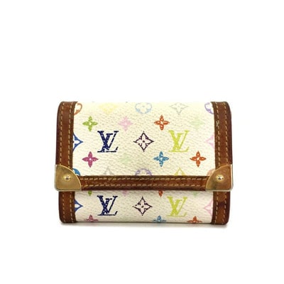 Vintage Louis Vuitton petite wallet with multi color logo print on white leather & lots of card: For sale is a vintage Louis Vuitton petite wallet with multi color logo print on white leather & lots of card slots. Dimensions/Size: This piece is very lightly used- it has a whole life to live w