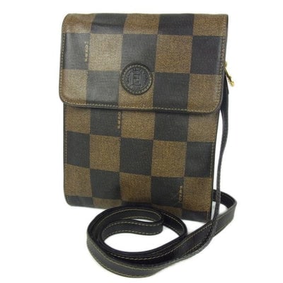 Fendi Brown Checkerboard Print Fanny Pack or Crossbody: For sale is a Fendi, checkerboard print in shades of brown coated canvas and brown leather, shoulder or cross body purse or bum bag/fanny pack you can use with your own belt with an exterior zip pocke