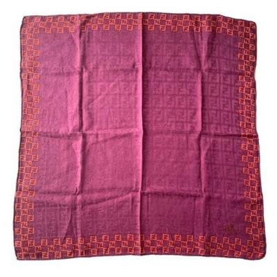Fendi Pink And Orange W Zucca Zucchino Embroidered Trim Scarf: For sale is a unique, Fendi, geometric Zucca and Zucchino print, 22" square, 100% silk scarf in magenta pink and orange with smaller 'FF' embroidered in orange around the edges, rolled edges, and a ch