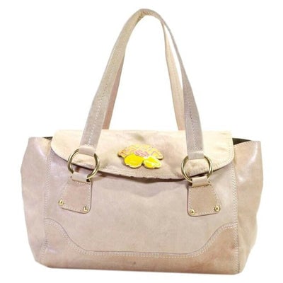 Missoni Pink Leather Satchel W Yellow Enamel Flower Accent: *For sale is an AMAZING, Missoni, RARE, pink leather satchel style purse with two longer handles, a pink and yellow enamel flower accent, and a chevron print lining! This gorgeous purse from Missoni w